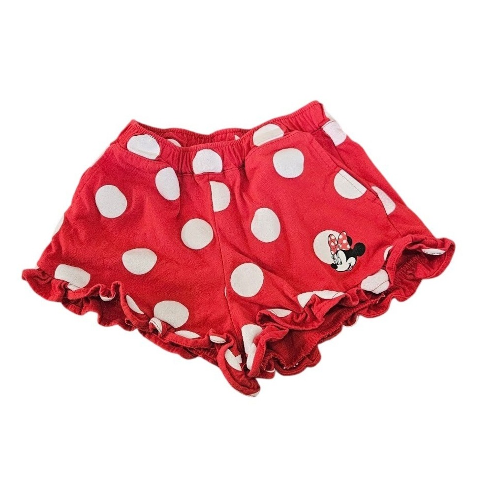 Disney Minnie Mouse Red Polka Dot Ruffle Hem Knit Shorts Girls Small